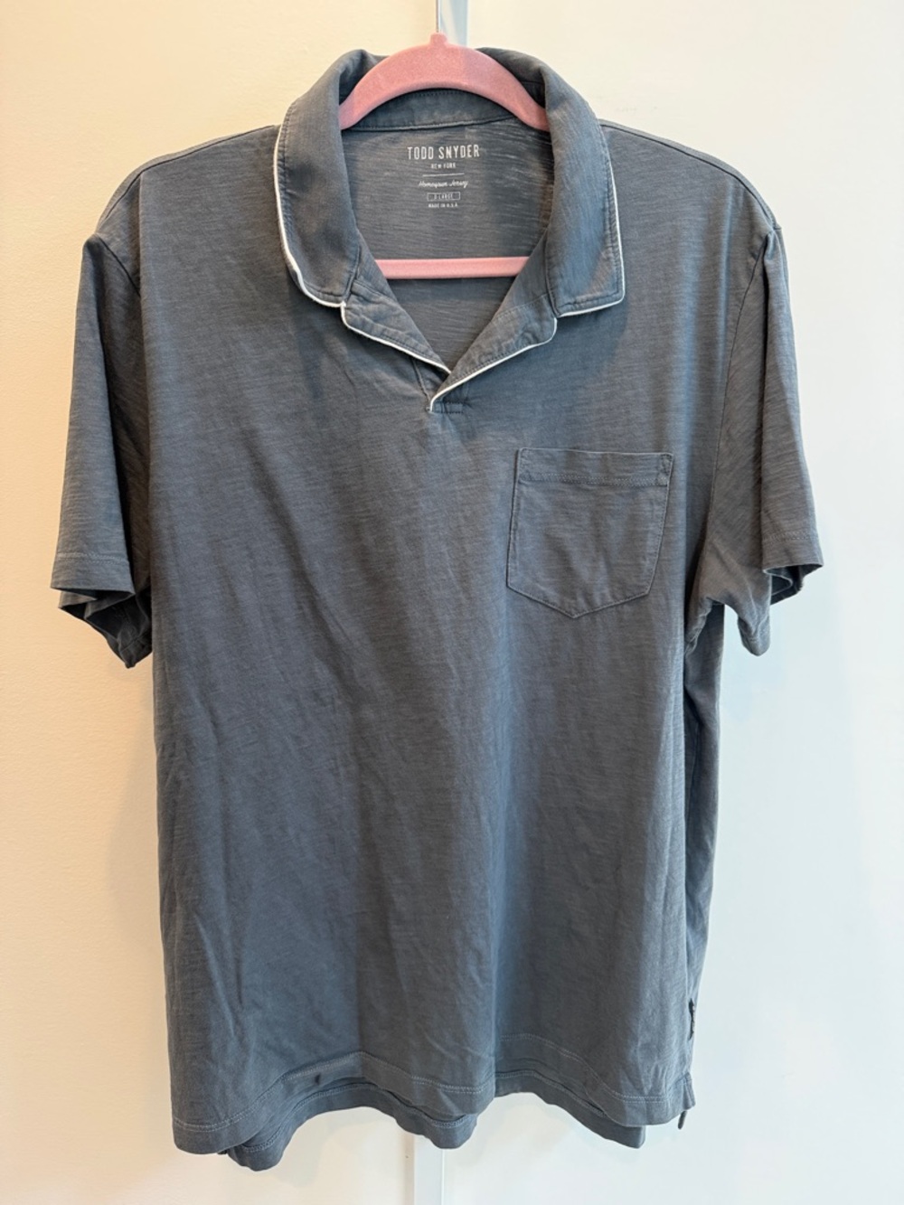 Todd Snyder Slate Gray Short-Sleeve Pocket Polo Montauk Tipped Jersey Size XL